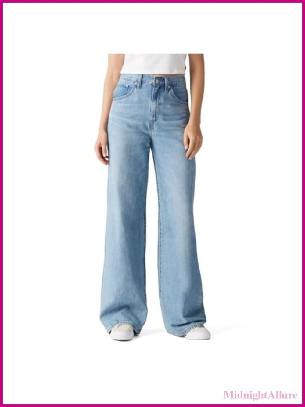 High Rise Baggy 100% Cotton Straight Leg Jeans w/ Waist Adjusters